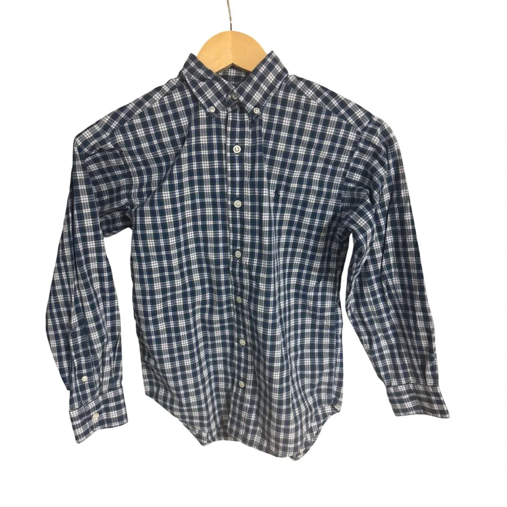 Kids Ralph Lauren Plaid Button Down Shirt Long Sleeve Blue Green Size S‎